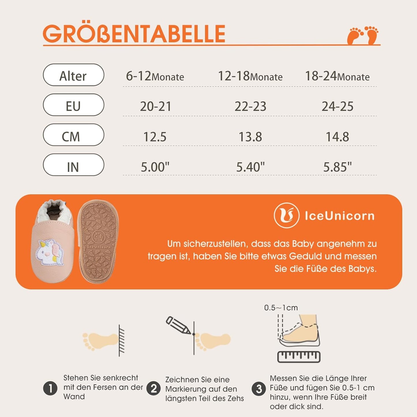 IceUnicorn Krabbelschuhe Baby Lauflernschuhe Weicher Leder Jungen Mädchen Lederschuhe Babys Rutschfeste Krabbelschuhe mit Gummisohle Babyschuhe
