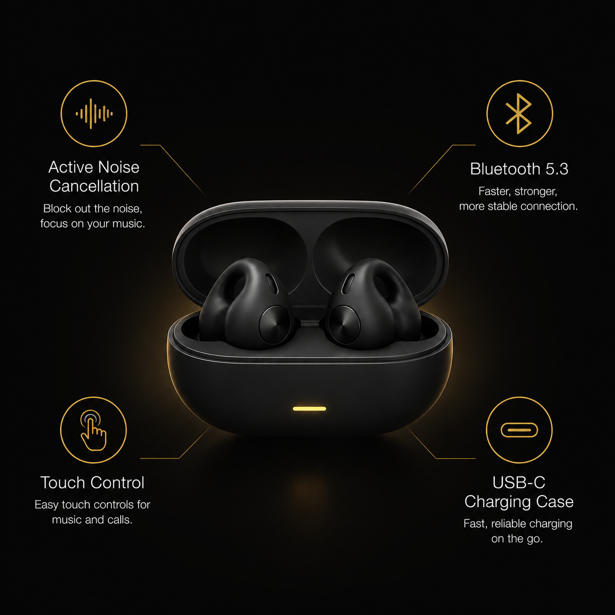 T75 True Wireless Earbuds — Touch Control, Bluetooth 5.3