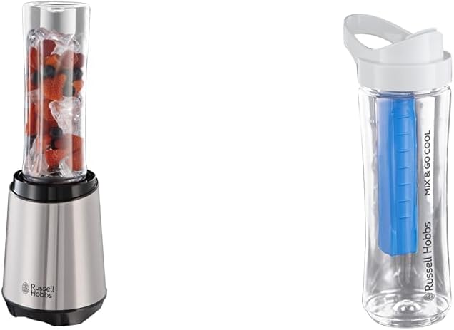 Russell Hobbs Mixer - Standmixer & Smoothie Maker to go [23.500 U/min Power-Motor] inkl. 2x Mixbehälter 600ml (BPA-frei, spülmaschinen- & bruchfest inkl. Deckel) Zerkleinerer, Edelstahl, 23470-56