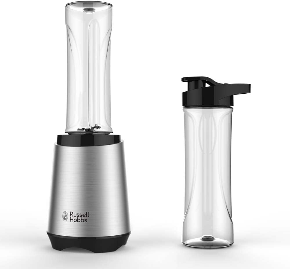 Russell Hobbs Mixer - Standmixer & Smoothie Maker to go [23.500 U/min Power-Motor] inkl. 2x Mixbehälter 600ml (BPA-frei, spülmaschinen- & bruchfest inkl. Deckel) Zerkleinerer, Edelstahl, 23470-56