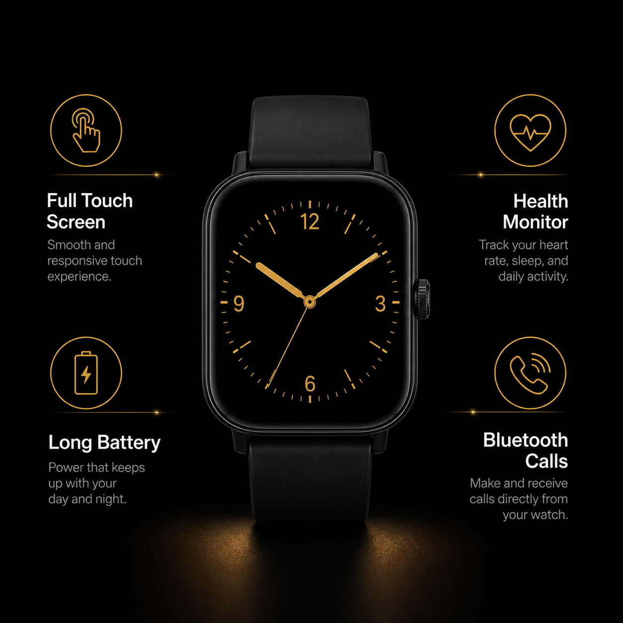 Smart Watch — Full Touch Screen, Bluetooth Calls & Health Tracking