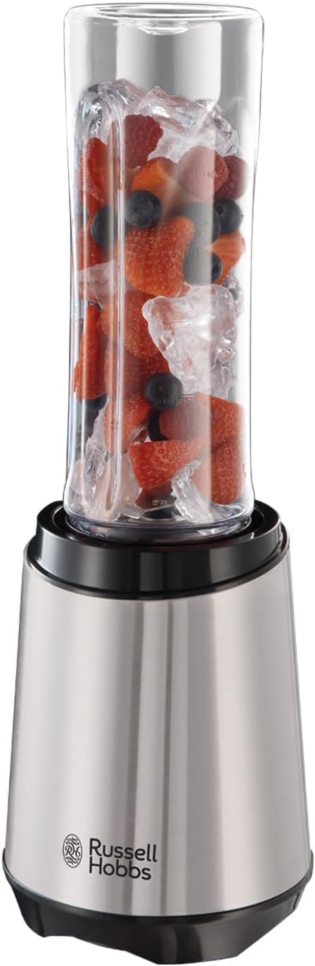 Russell Hobbs Mixer - Standmixer & Smoothie Maker to go [23.500 U/min Power-Motor] inkl. 2x Mixbehälter 600ml (BPA-frei, spülmaschinen- & bruchfest inkl. Deckel) Zerkleinerer, Edelstahl, 23470-56