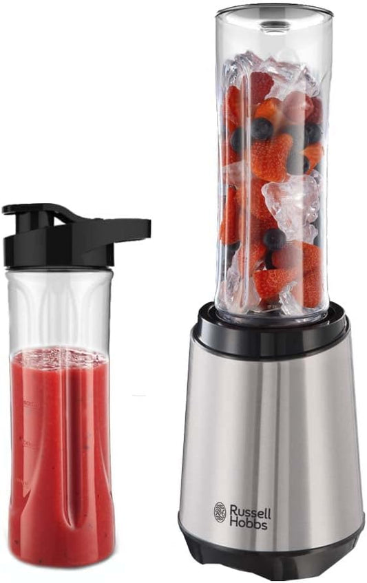 Russell Hobbs Mixer - Standmixer & Smoothie Maker to go [23.500 U/min Power-Motor] inkl. 2x Mixbehälter 600ml (BPA-frei, spülmaschinen- & bruchfest inkl. Deckel) Zerkleinerer, Edelstahl, 23470-56