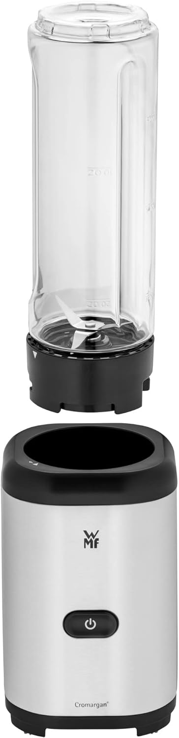 WMF Kult X Mix & Go Mini Smoothie Maker, Standmixer, Blender elektrisch, Shake Mixer 300 Watt Leistung, Tritan-Kunststoff Flasche 600ml, auslaufsicherer Schraubdeckel, rutschfeste Füße, silber/schwarz