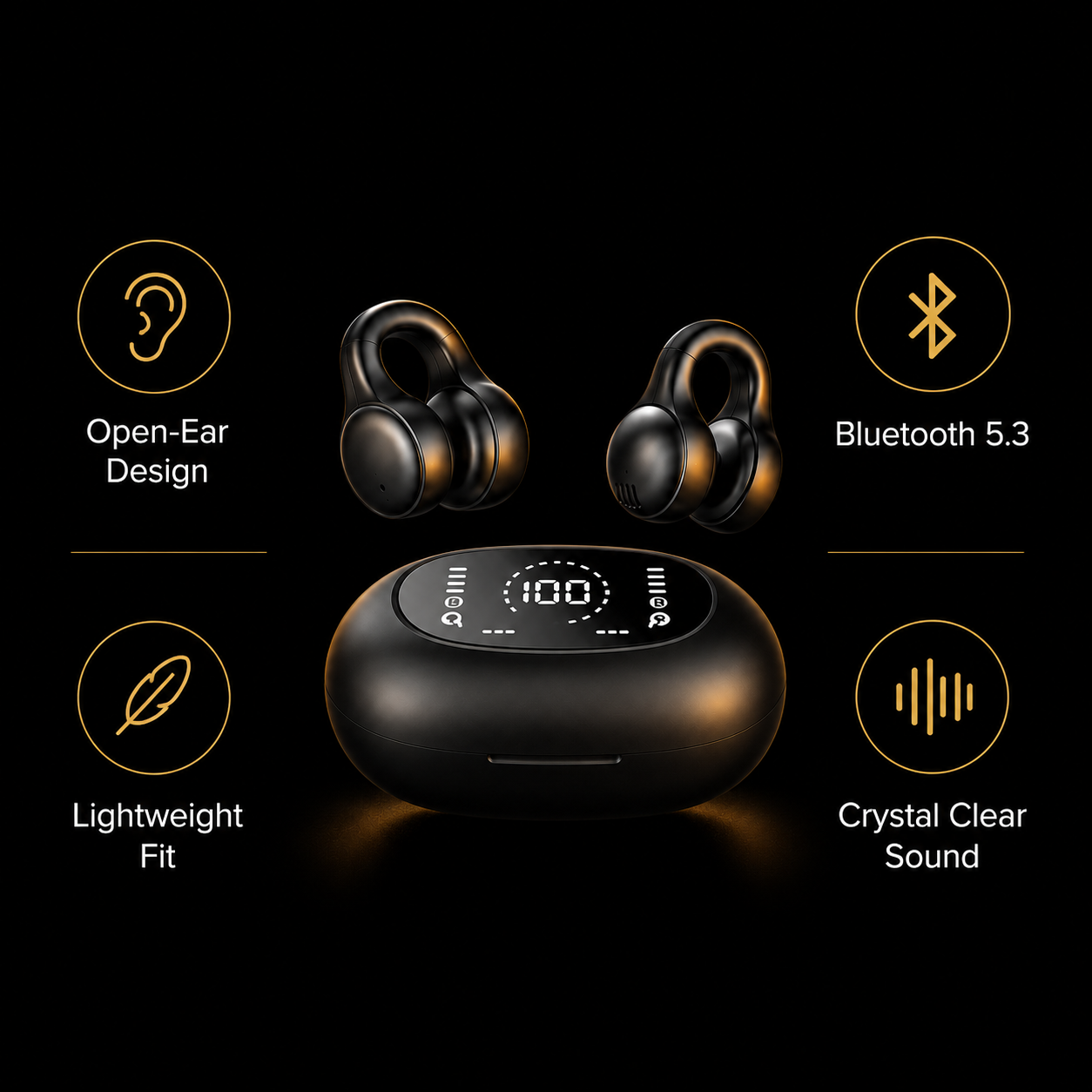 Wireless Ear Clip Headphones — Open Ear Bluetooth 5.3