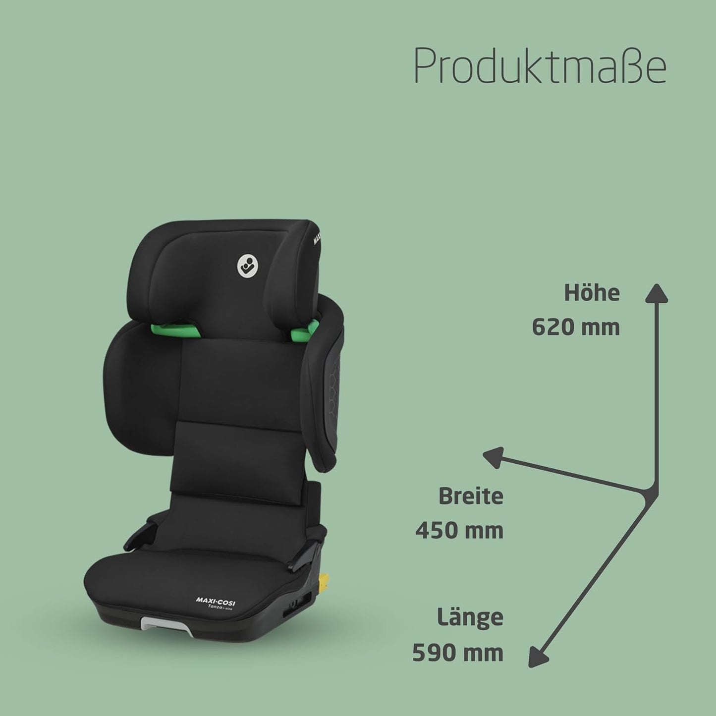 Maxi-Cosi Tanza i-Size Folding Child Seat, 3.5-12 Years, 100-150 cm, 10 Headrest Positions, Portable Travel Car Seat, G-CELL Side Impact Protection, Environmentally Friendly Production, Full Black