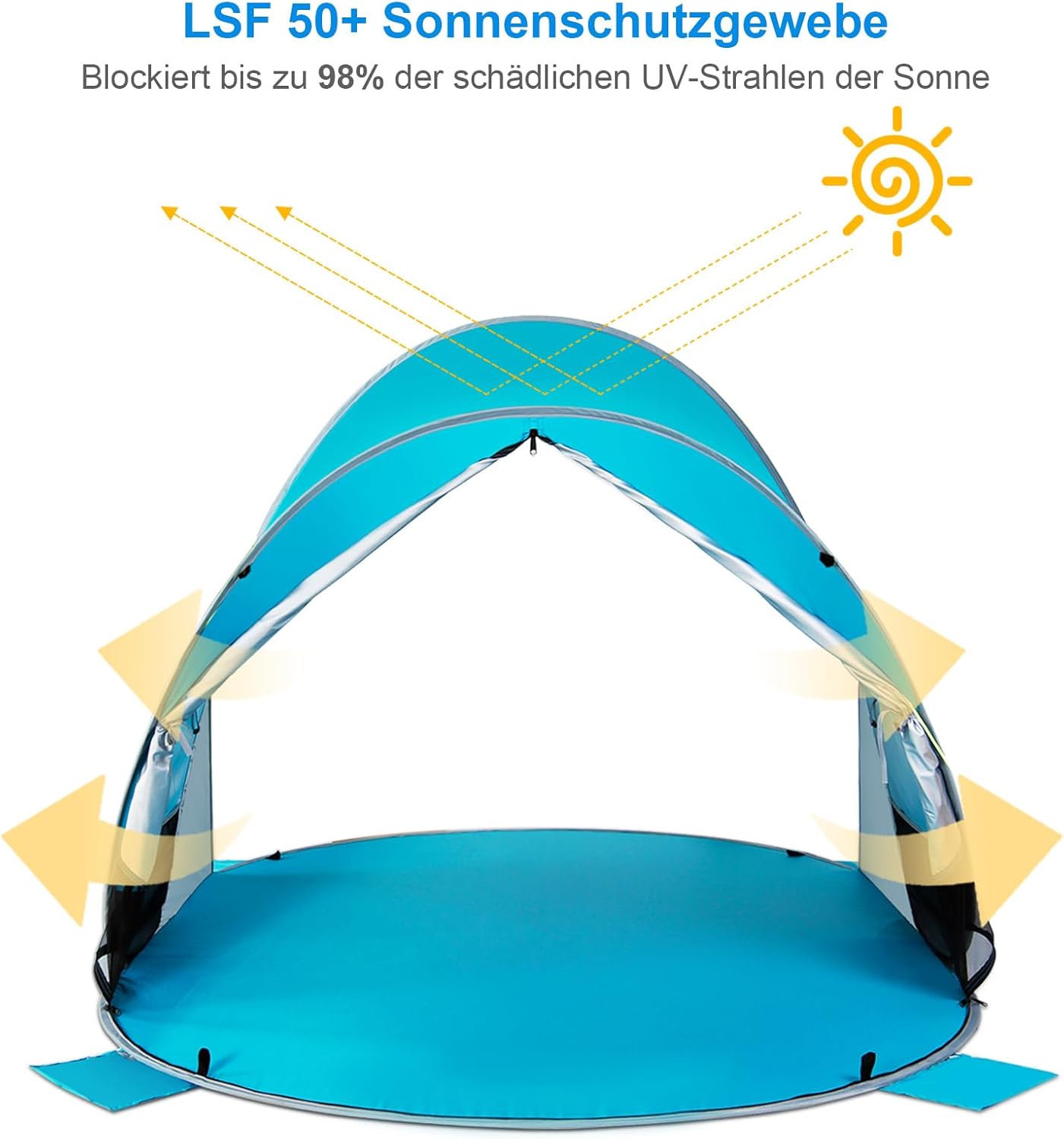 WolfWise Strandmuschel Pop-Up Zelt mit UV-Schutz 50+, 3-4 Personen Strandzelt