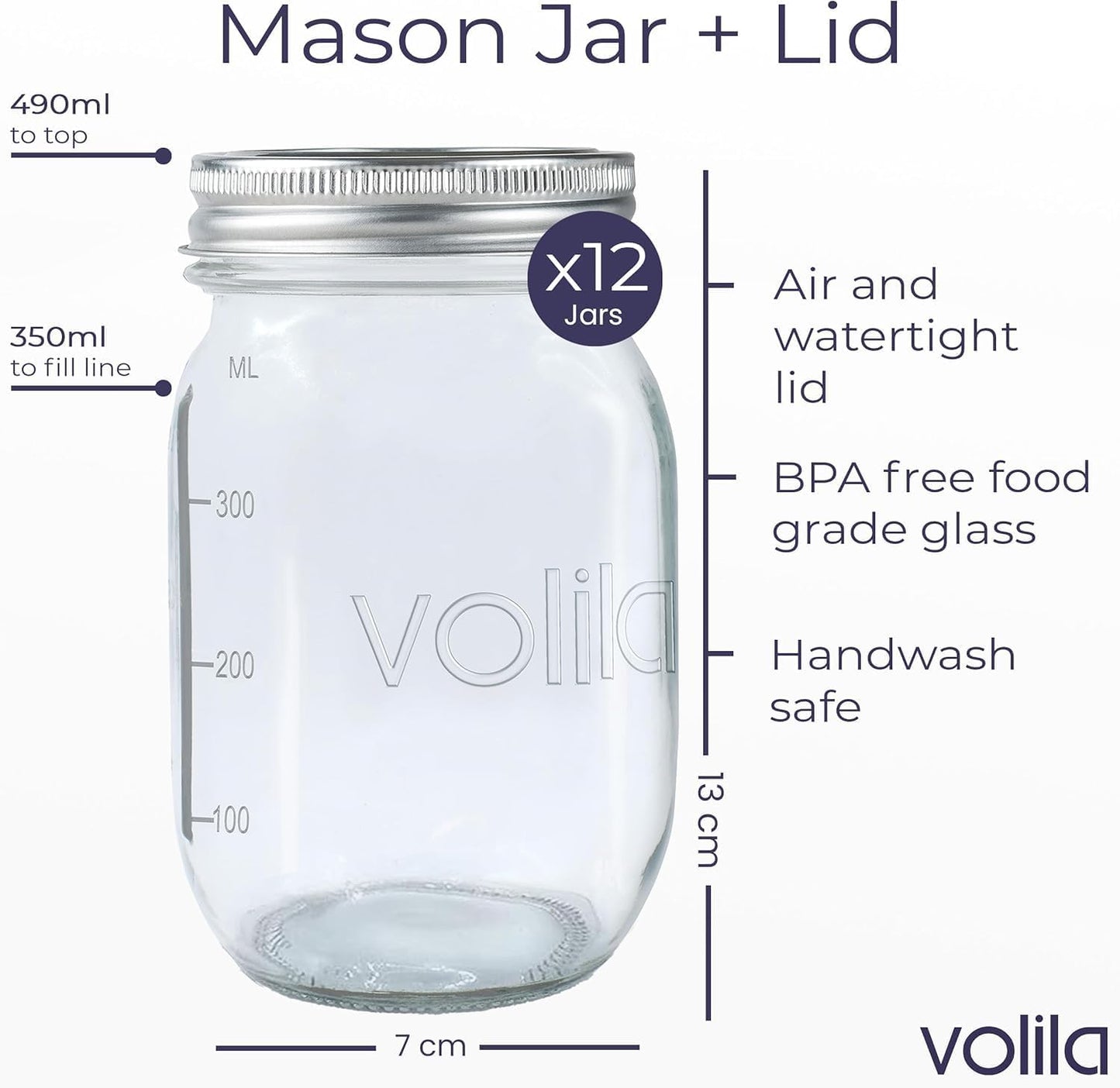 Mason Jar mit Deckeln - 490 ml Mehrzweck-Einmachgläser für Overnight Oats, Einlegen, Einmachen, Konservieren und Mahlzeitenvorbereitung - Luftdichte Einweckgläser (6er Pack - Normaler Deckel)