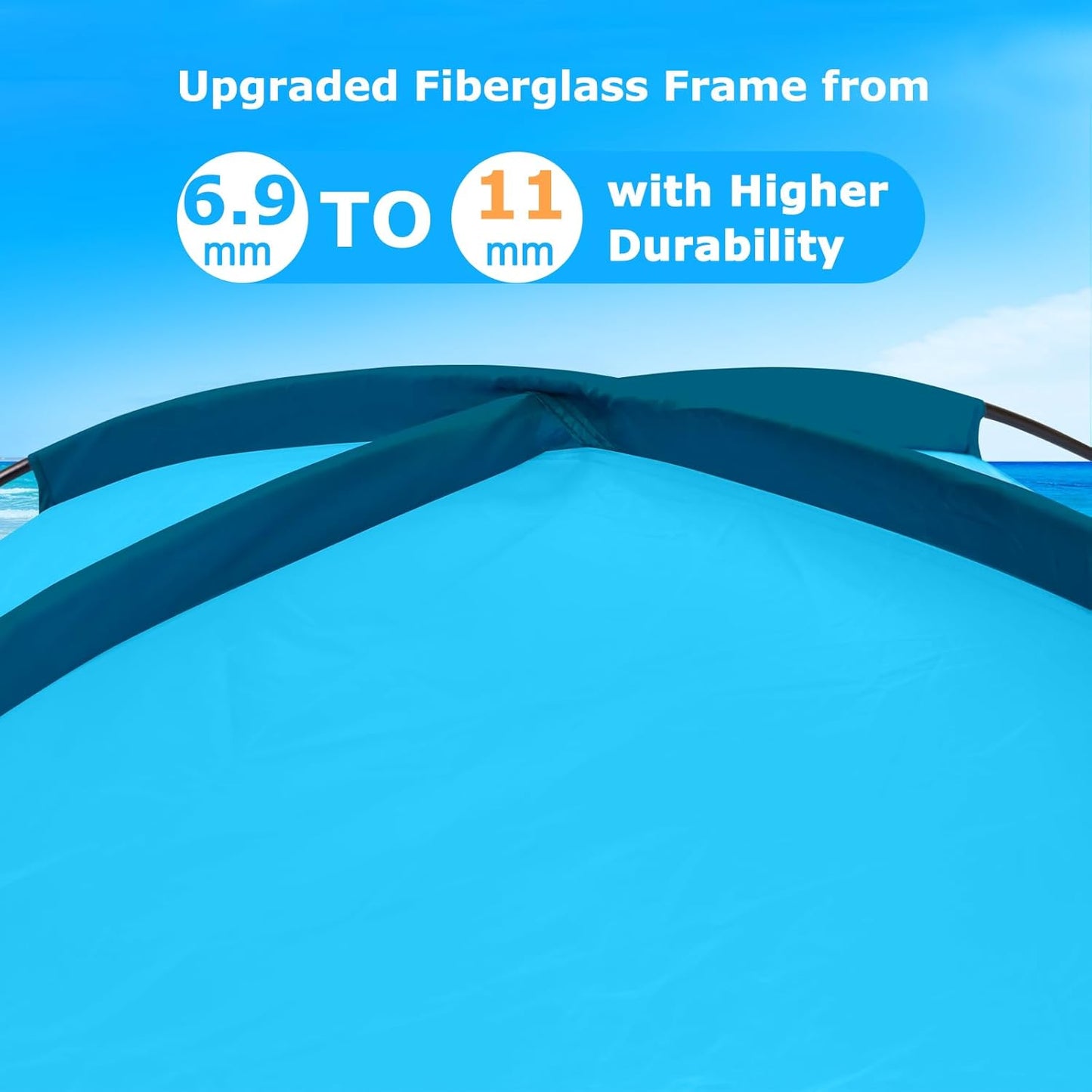 COMMOUDS Strandmuscheln für 3-4 Personen, Tragbarer Strandzelt mit UV-Schutz 50+, Familie Sonnenzelt Strand mit 3 Mesh Fenster, Schnelle Montage, Einfaches Tragen Schirm Strandmuschel für Outdoor