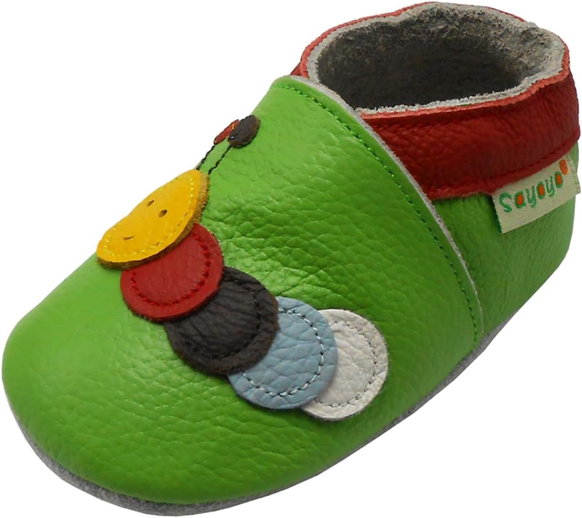 SAYOYO Weicher Leder Lauflernschuhe Krabbelschuhe Babyhausschuhe Kleinkind Lederschuhe Jungen und Mädchen, 21/22 (12-18) L Monate, Grau