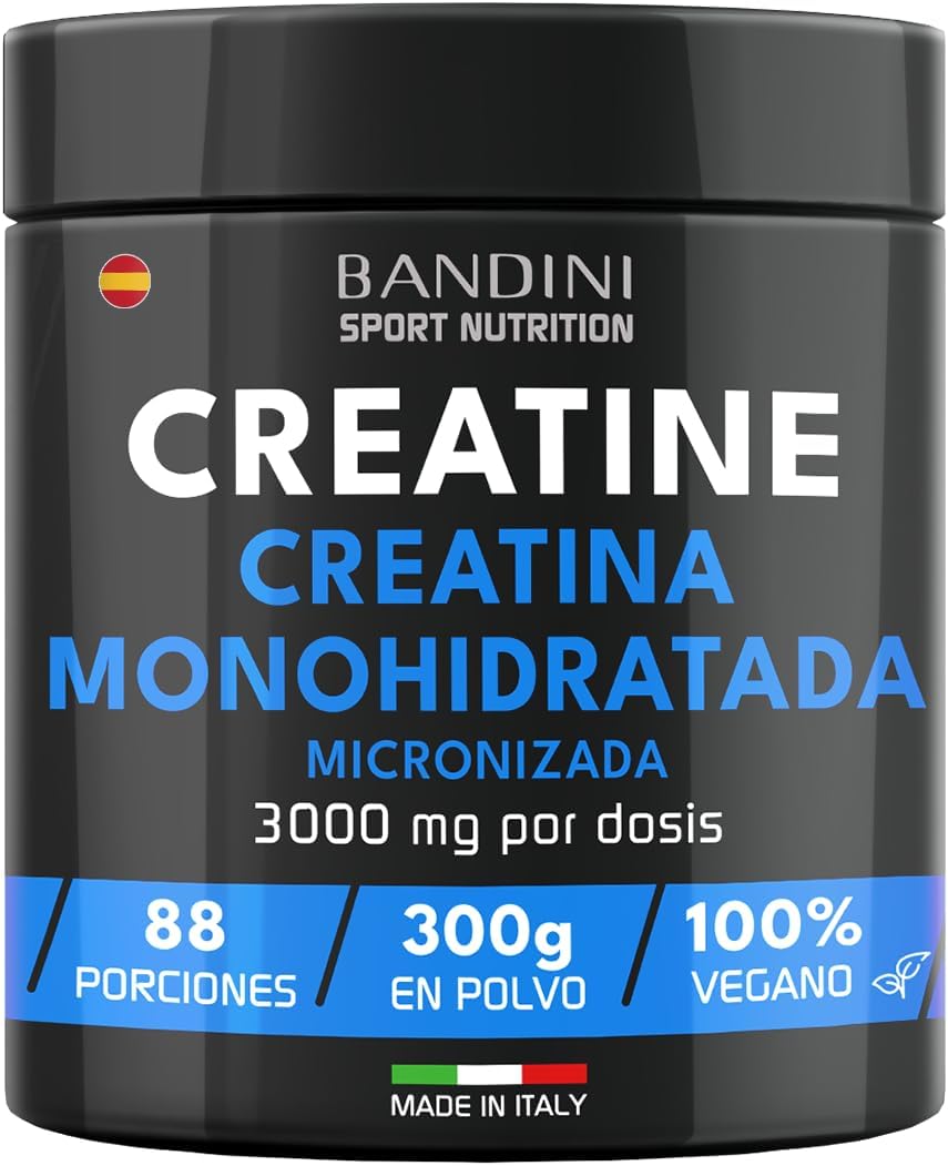 Bandini® Kreatin Pulver Mikrofasern, 100 % reines Kreatin-Monohydrat für Leistung und Muskelkraft, geschmacksneutral, inklusive 88 Portionen Dosierer, 300 Gramm, vegan – Kreatin Pulver
