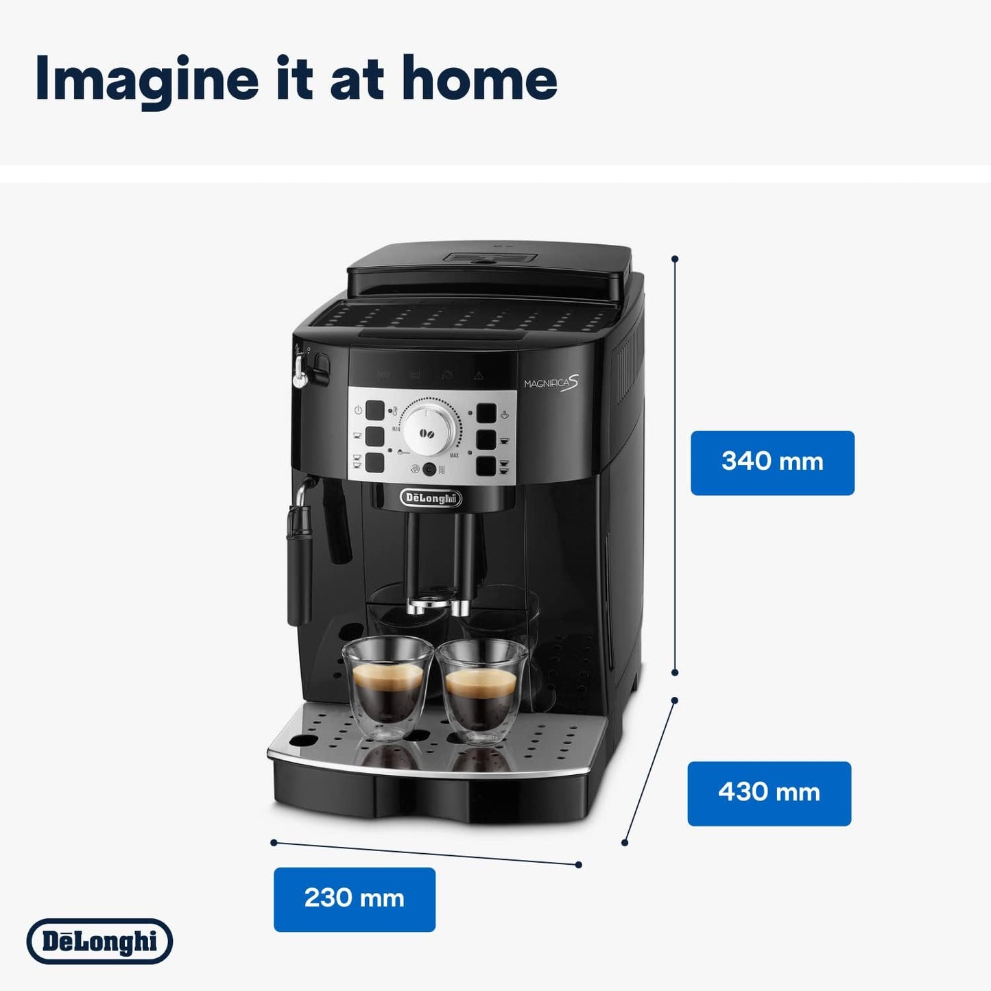 De'Longhi Magnifica Start ECAM222.60.BG, Kaffeevollautomat mit LatteCrema-Milchsystem für Automatischen Cappuccino, 4-Direktwahl-Tasten, Soft-Touch-Bedienfeld, "x2"-Funktion, 1450W, Schwarz/Grau