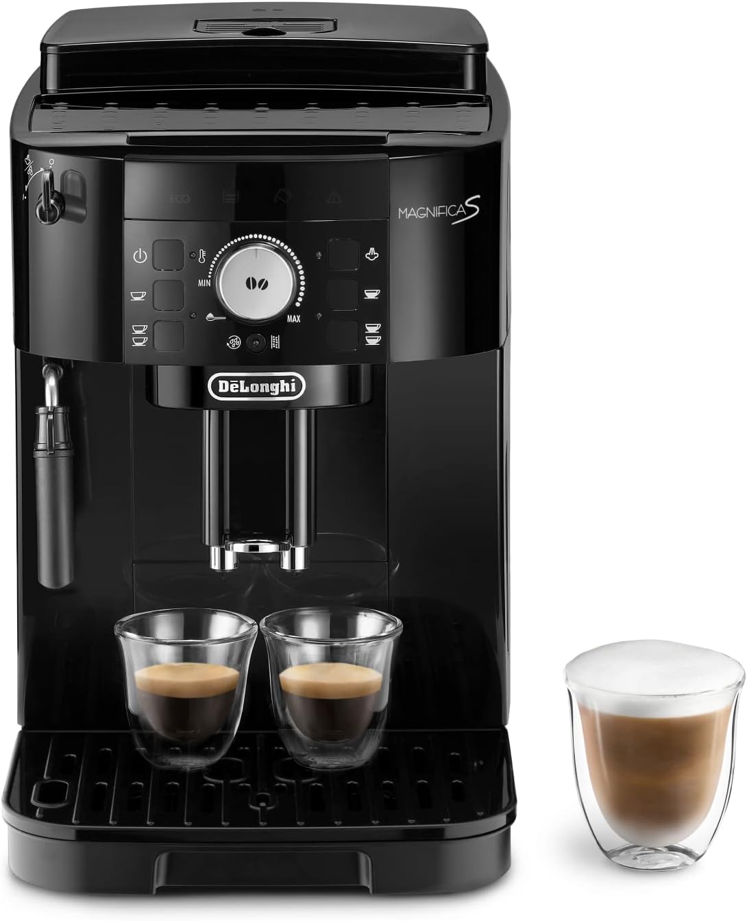 De'Longhi Magnifica S ECAM11.112.B, Kaffeevollautomat mit Milchaufschäumdüse für Cappuccino, mit Espresso Direktwahltasten und Drehregler, 2-Tassen-Funktion, Schwarz