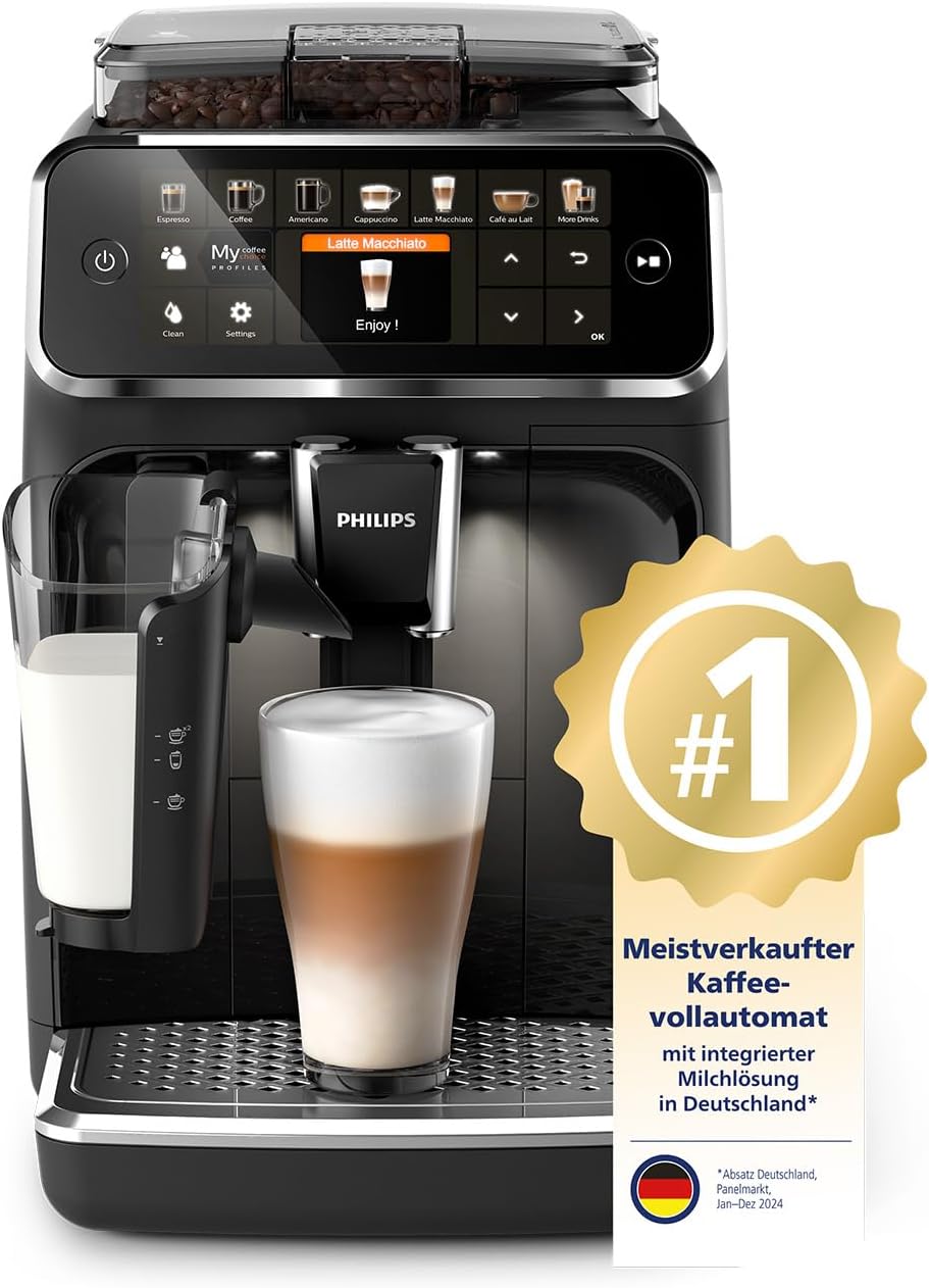 Philips Serie 5400 Kaffeevollautomat - Genießen Sie 12 Getränke, schnell reinigendes LatteGo, intuitives TFT-Display, anpassbare Kaffeeeinstellungen, erstklassiges Küchendesign (EP5441/50)