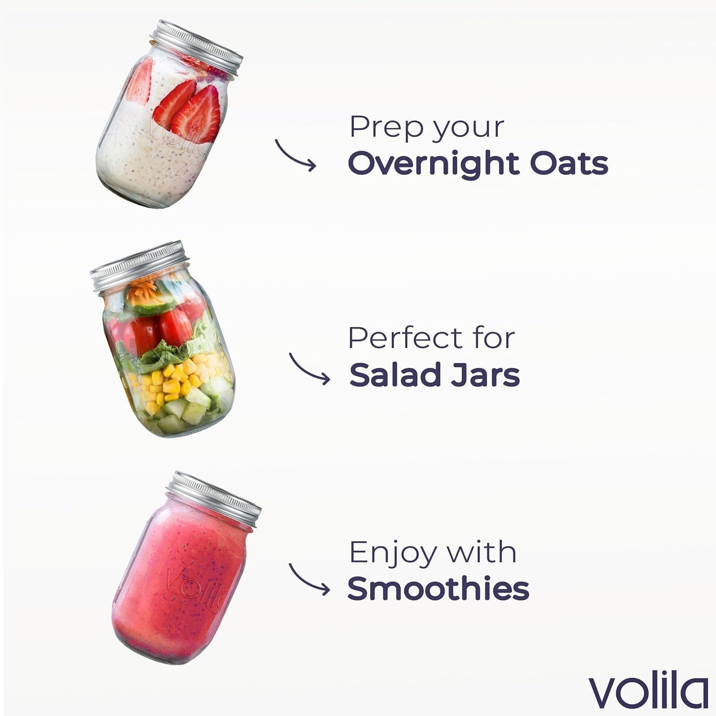 Mason Jar mit Deckeln - 490 ml Mehrzweck-Einmachgläser für Overnight Oats, Einlegen, Einmachen, Konservieren und Mahlzeitenvorbereitung - Luftdichte Einweckgläser (6er Pack - Normaler Deckel)
