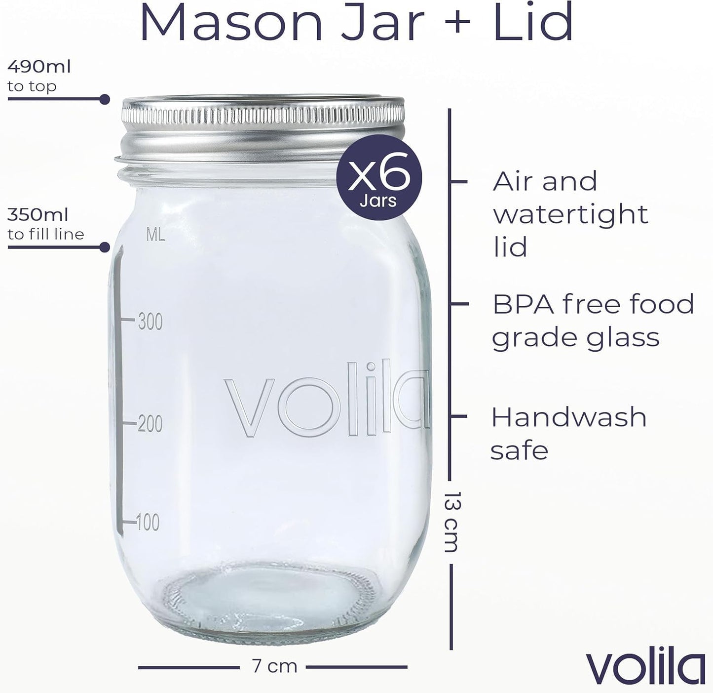 Mason Jar mit Deckeln - 490 ml Mehrzweck-Einmachgläser für Overnight Oats, Einlegen, Einmachen, Konservieren und Mahlzeitenvorbereitung - Luftdichte Einweckgläser (6er Pack - Normaler Deckel)