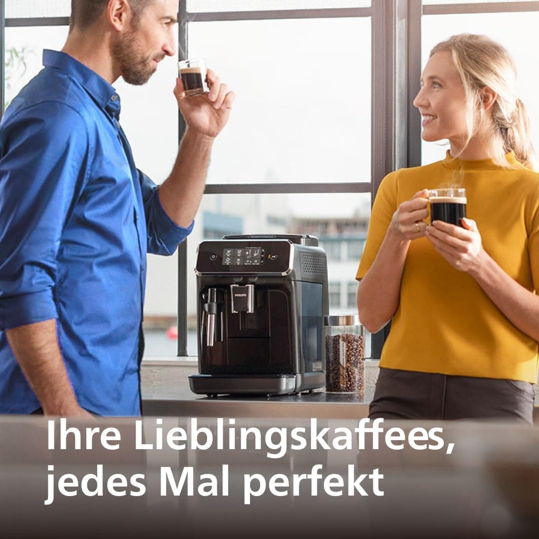 Philips Serie 2200 Kaffeevollautomat – 2 Kaffeesorten, Klassischer Milchaufschäumer, Intuitives Touchdisplay, 100% Keramikmahlwerk, mattes Schwarz (EP2220/10)