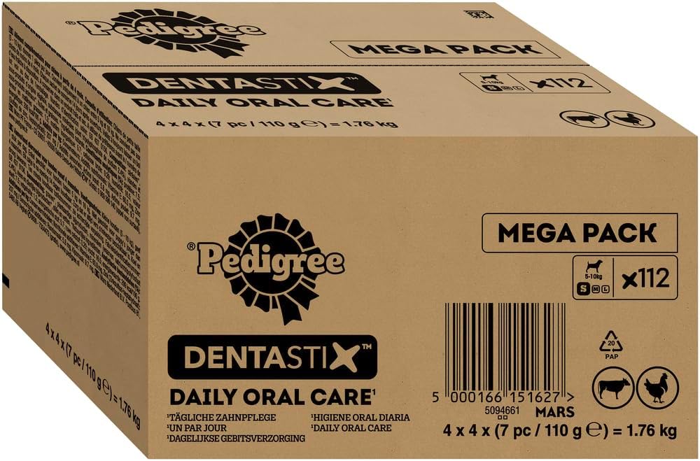 PEDIGREE DentaStix Zahnpflegesnack - 112 Stück - für große Hunde (+25kg) - Hundeleckerli mit Huhn– & Rindgeschmack für jeden Tag, Zahnpflege Hund für gesunde Zähne - 1 Großpackung
