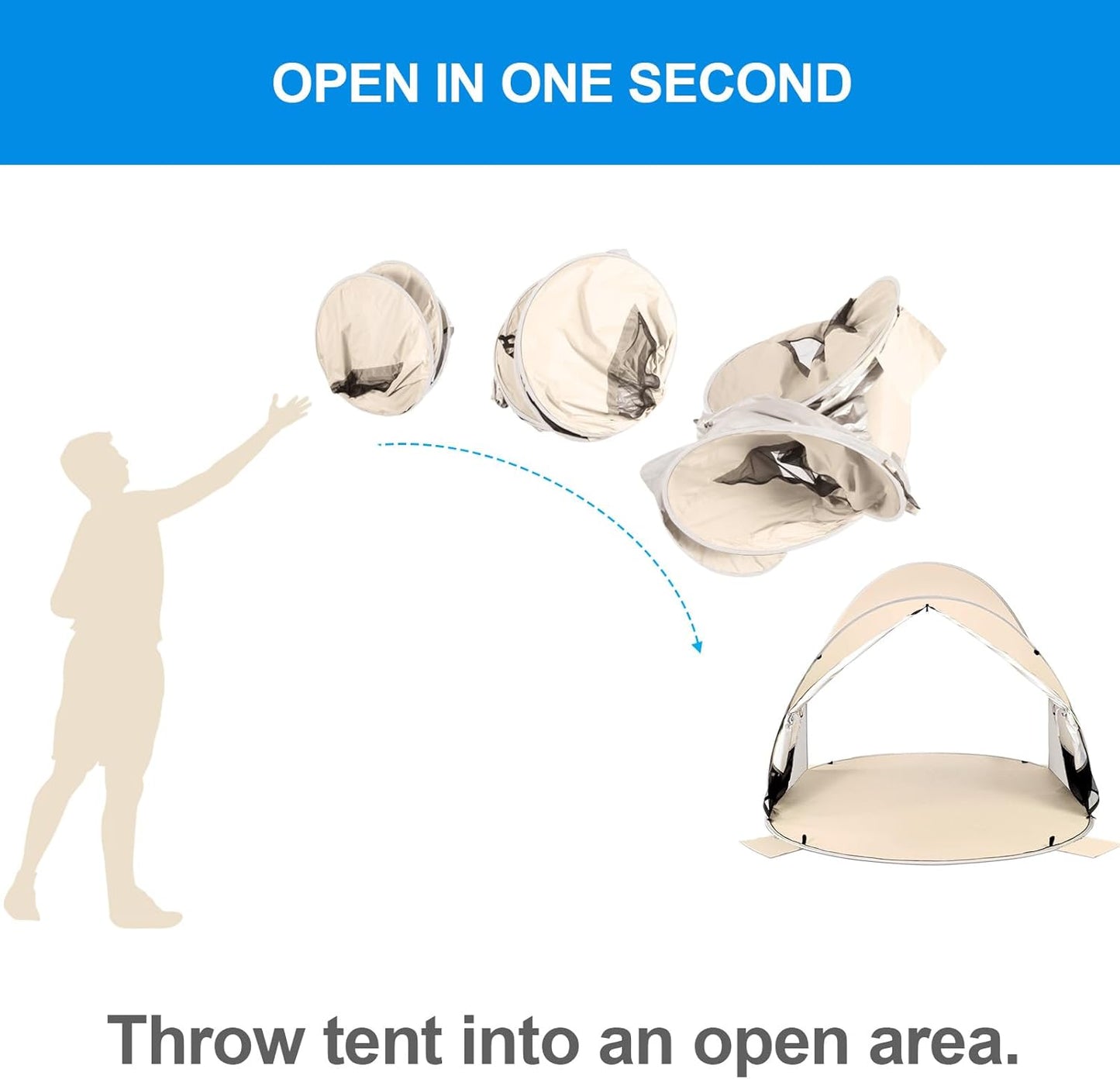 WolfWise Strandmuschel Pop-Up Zelt mit UV-Schutz 50+, 3-4 Personen Strandzelt