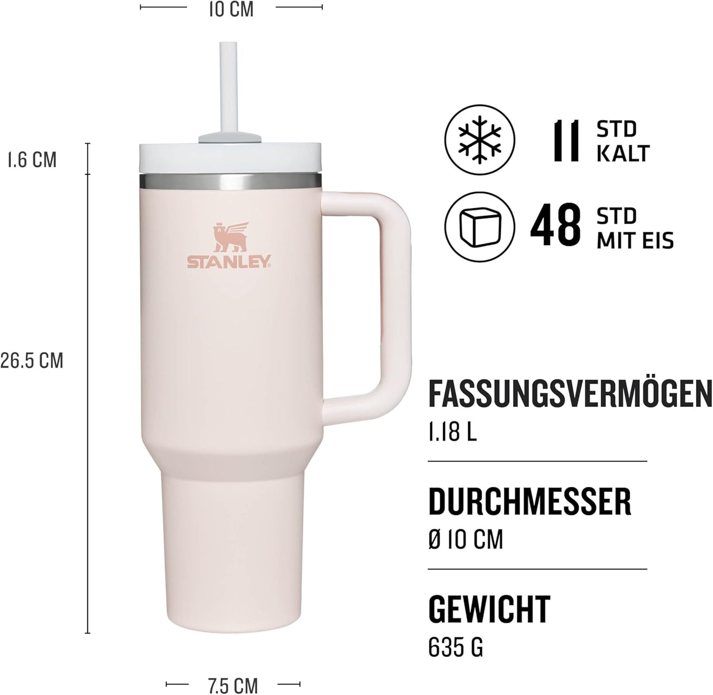 Stanley Quencher H2.0 Flowstate Trinkflasche Mit Strohhalm 1.2L - Thermobecher Kühlt 11 Stunden - 48 Stunden Eisgekühlt - Spülmaschinenfest - Thermosflasche BPA Frei - Edelstahl Trinkbecher