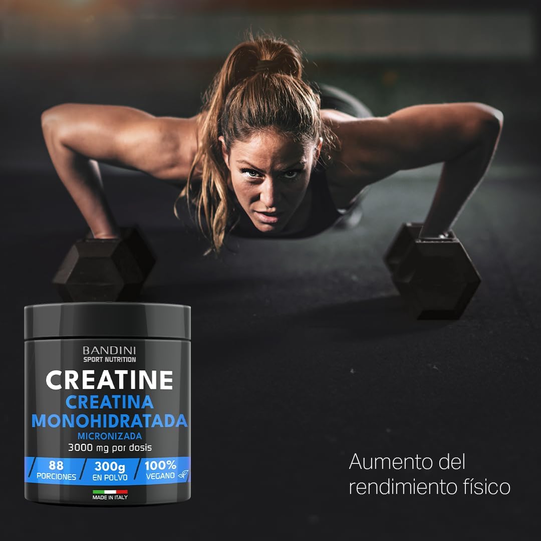 Bandini® Kreatin Pulver Mikrofasern, 100 % reines Kreatin-Monohydrat für Leistung und Muskelkraft, geschmacksneutral, inklusive 88 Portionen Dosierer, 300 Gramm, vegan – Kreatin Pulver