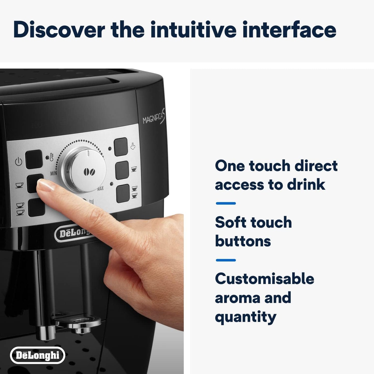 De'Longhi Magnifica S ECAM11.112.B, Kaffeevollautomat mit Milchaufschäumdüse für Cappuccino, mit Espresso Direktwahltasten und Drehregler, 2-Tassen-Funktion, Schwarz