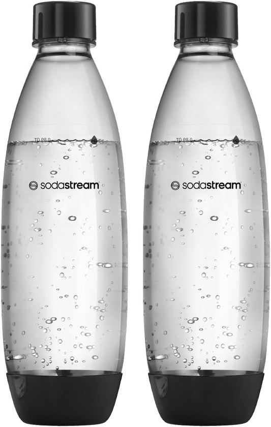 SodaStream 0,8L BPA-freie FUSE Kunststoffflasche schwarz | Spülmaschinengeeignet | Kompatibel mit DUO, E-DUO, Terra, uvm. | 2er-Pack