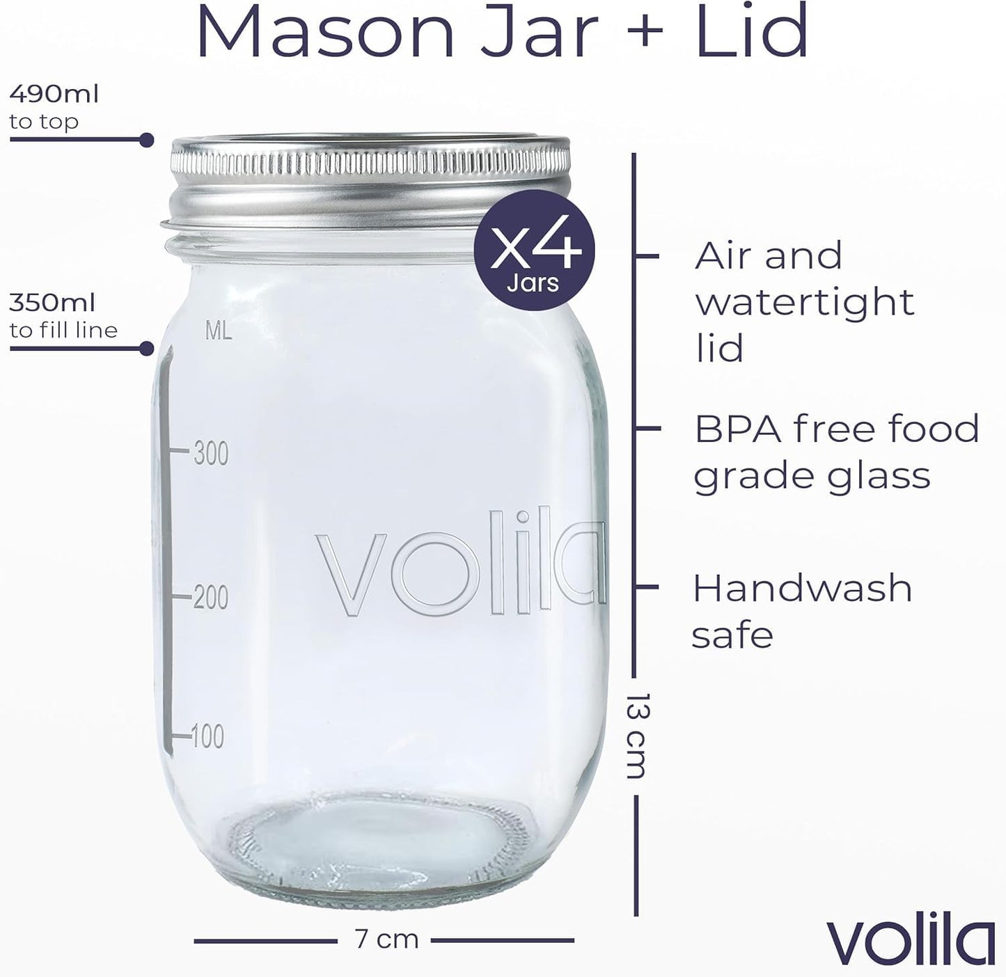Mason Jar mit Deckeln - 490 ml Mehrzweck-Einmachgläser für Overnight Oats, Einlegen, Einmachen, Konservieren und Mahlzeitenvorbereitung - Luftdichte Einweckgläser (6er Pack - Normaler Deckel)