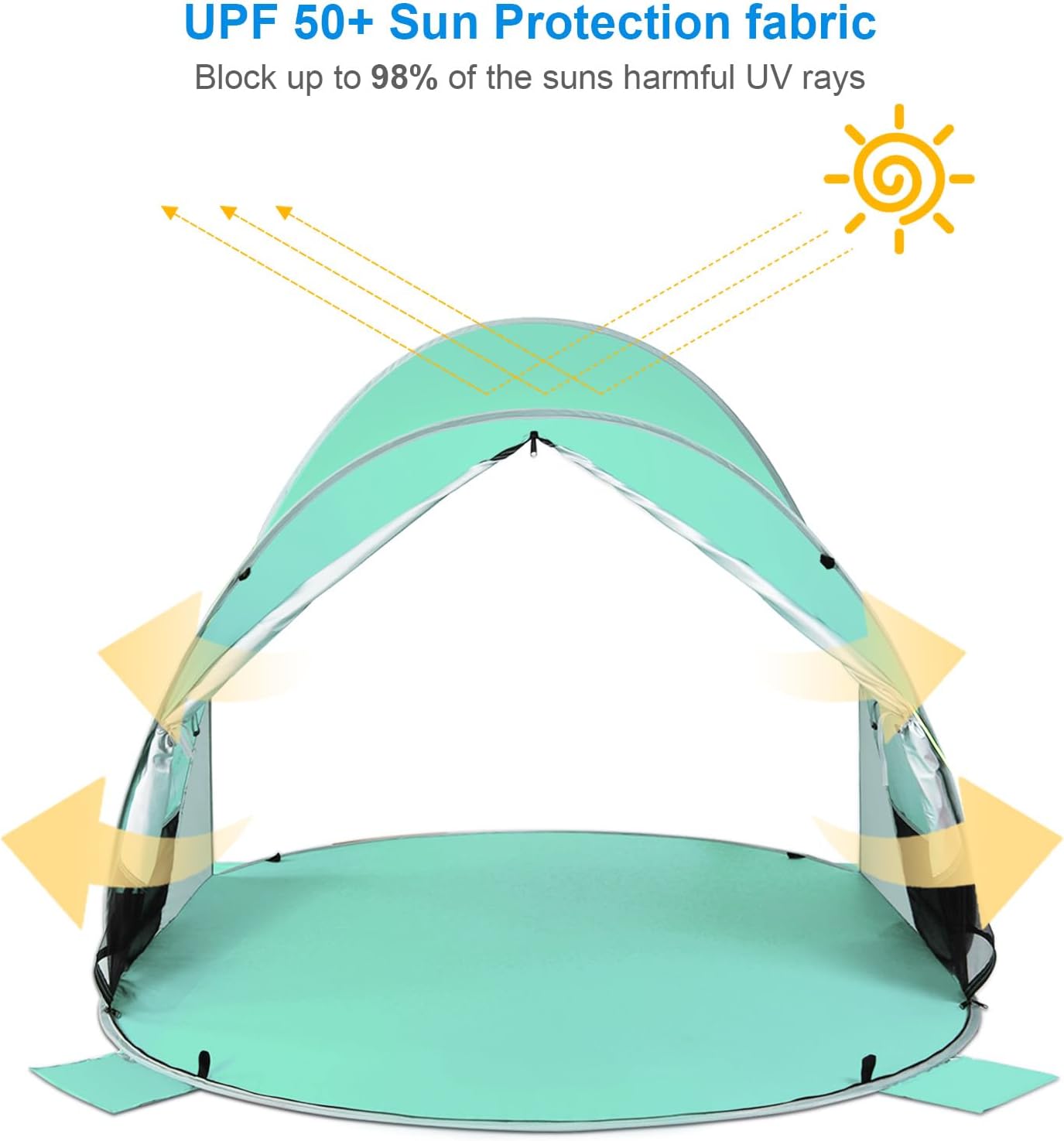 WolfWise Strandmuschel Pop-Up Zelt mit UV-Schutz 50+, 3-4 Personen Strandzelt