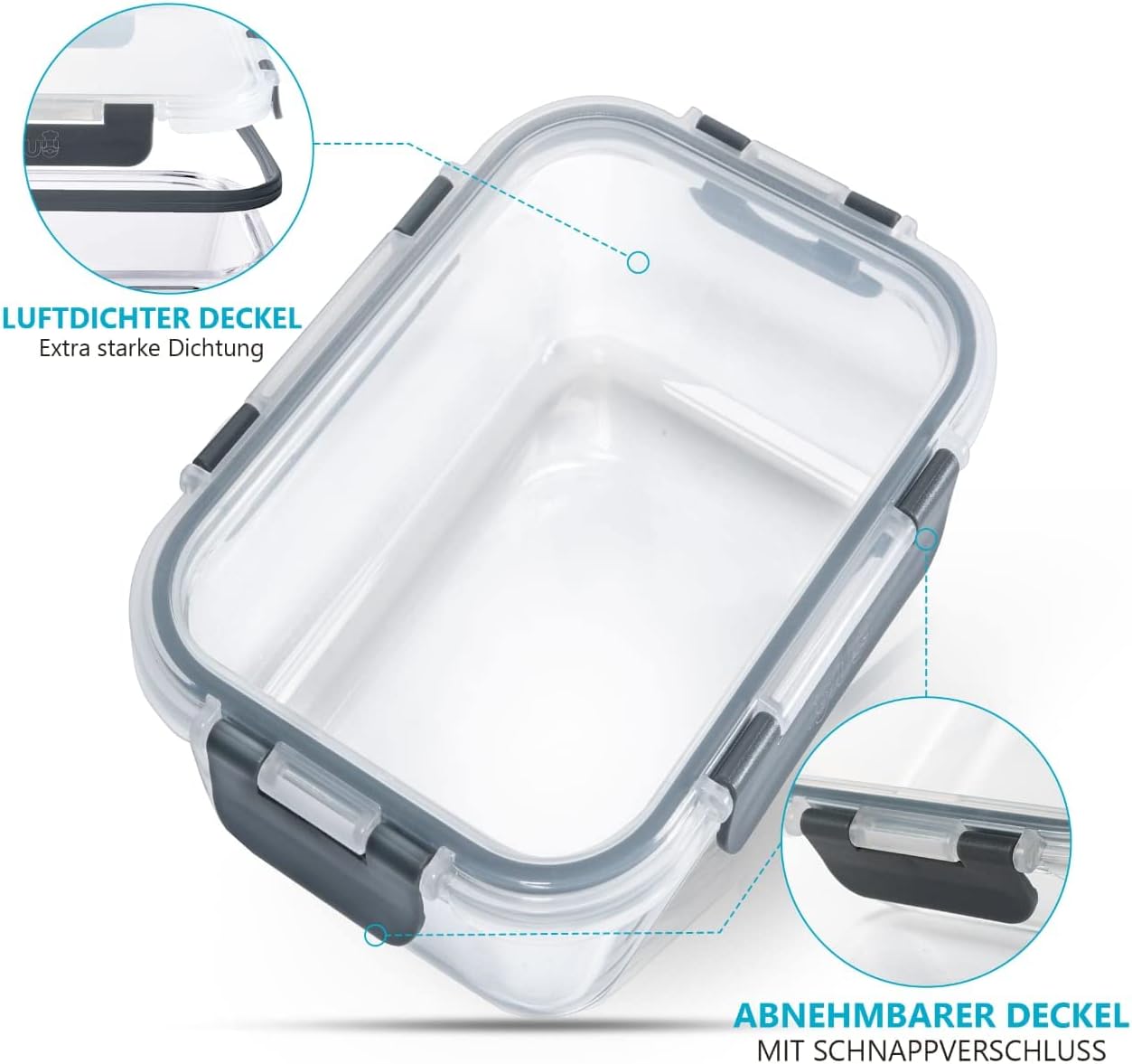 Igluu Meal Prep Glas Lebensmittel Frischhaltedosen 10 Stück, Lebensmittelbehälter mit Schnappverschluss & auslaufsichern Deckel Mikrowellen geeignet BPA frei (10 Boxen & 10 Deckel) 1050ml & 370ml