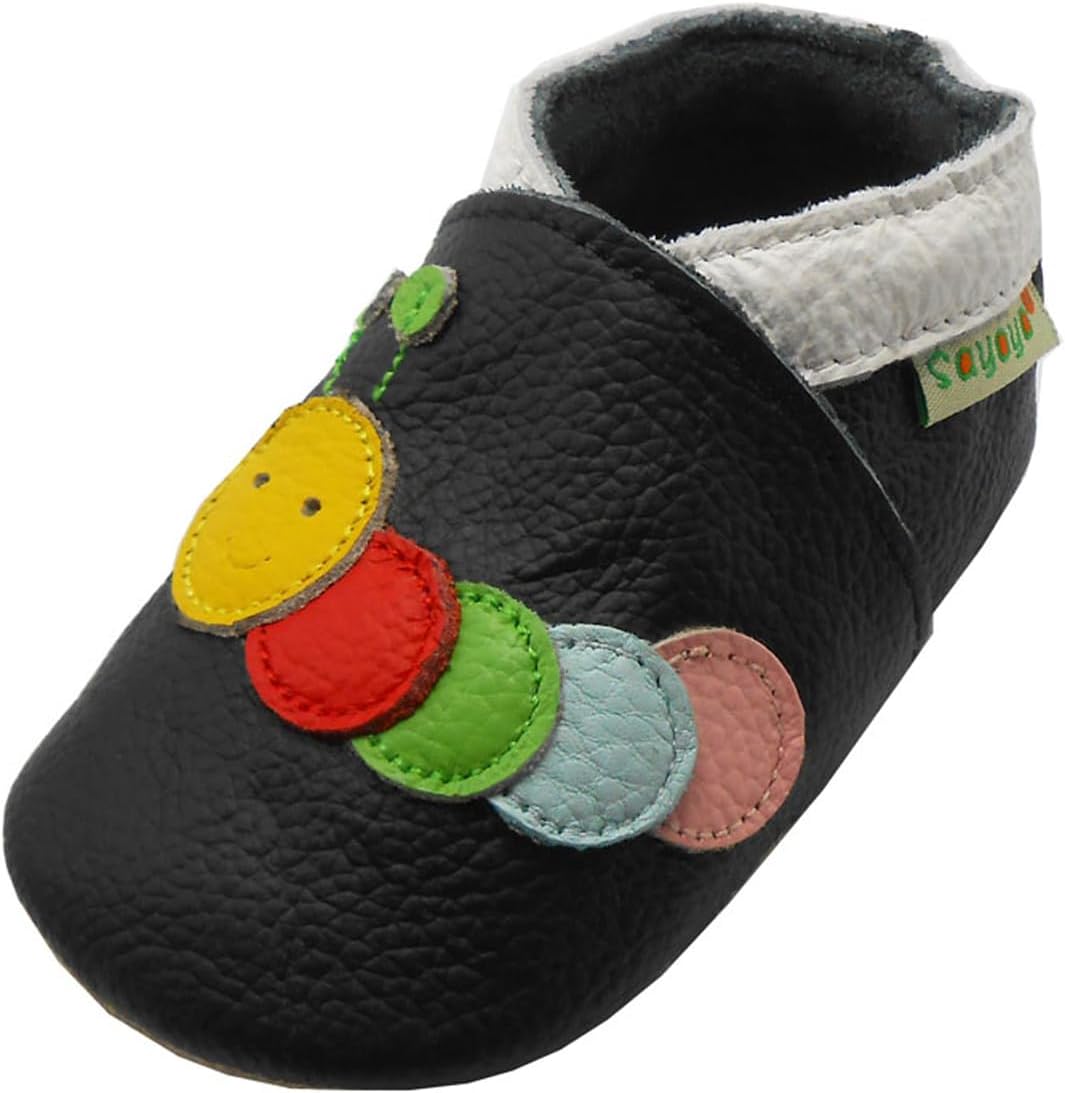 SAYOYO Weicher Leder Lauflernschuhe Krabbelschuhe Babyhausschuhe Kleinkind Lederschuhe Jungen und Mädchen, 21/22 (12-18) L Monate, Grau