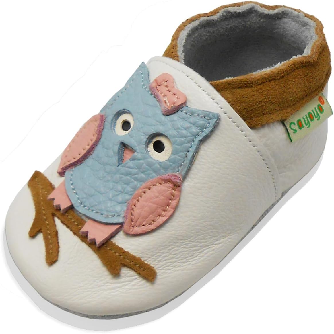 SAYOYO Weicher Leder Lauflernschuhe Krabbelschuhe Babyhausschuhe Kleinkind Lederschuhe Jungen und Mädchen, 21/22 (12-18) L Monate, Grau