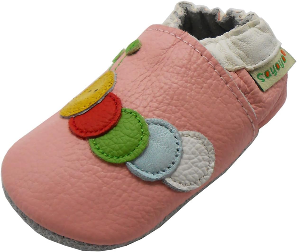SAYOYO Weicher Leder Lauflernschuhe Krabbelschuhe Babyhausschuhe Kleinkind Lederschuhe Jungen und Mädchen, 21/22 (12-18) L Monate, Grau