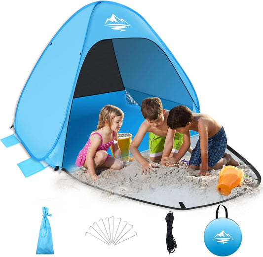 Strandmuschel Pop Up Strandzelt, Tragbare Strandmuschel für 1-2 Personen, UV-Schutz 50+, Windschutz, Campingzelt mit kleinem Packmaß, ideal für Familienstrand, inklusive Tragetasche