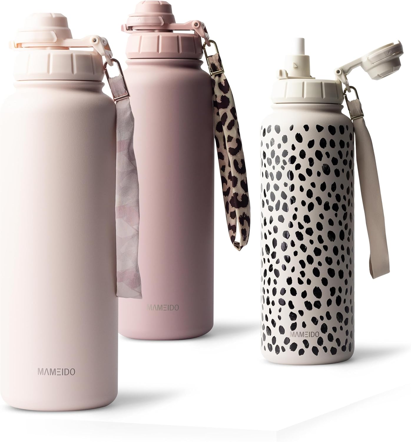 Thermosflasche mit Strohhalm 700ml, auslaufsichere Trinkflasche Edelstahl isoliert, Wasserflasche mit Trageschlaufe, Isolierflasche BPA-frei (Taupe Grey, 0,7l)