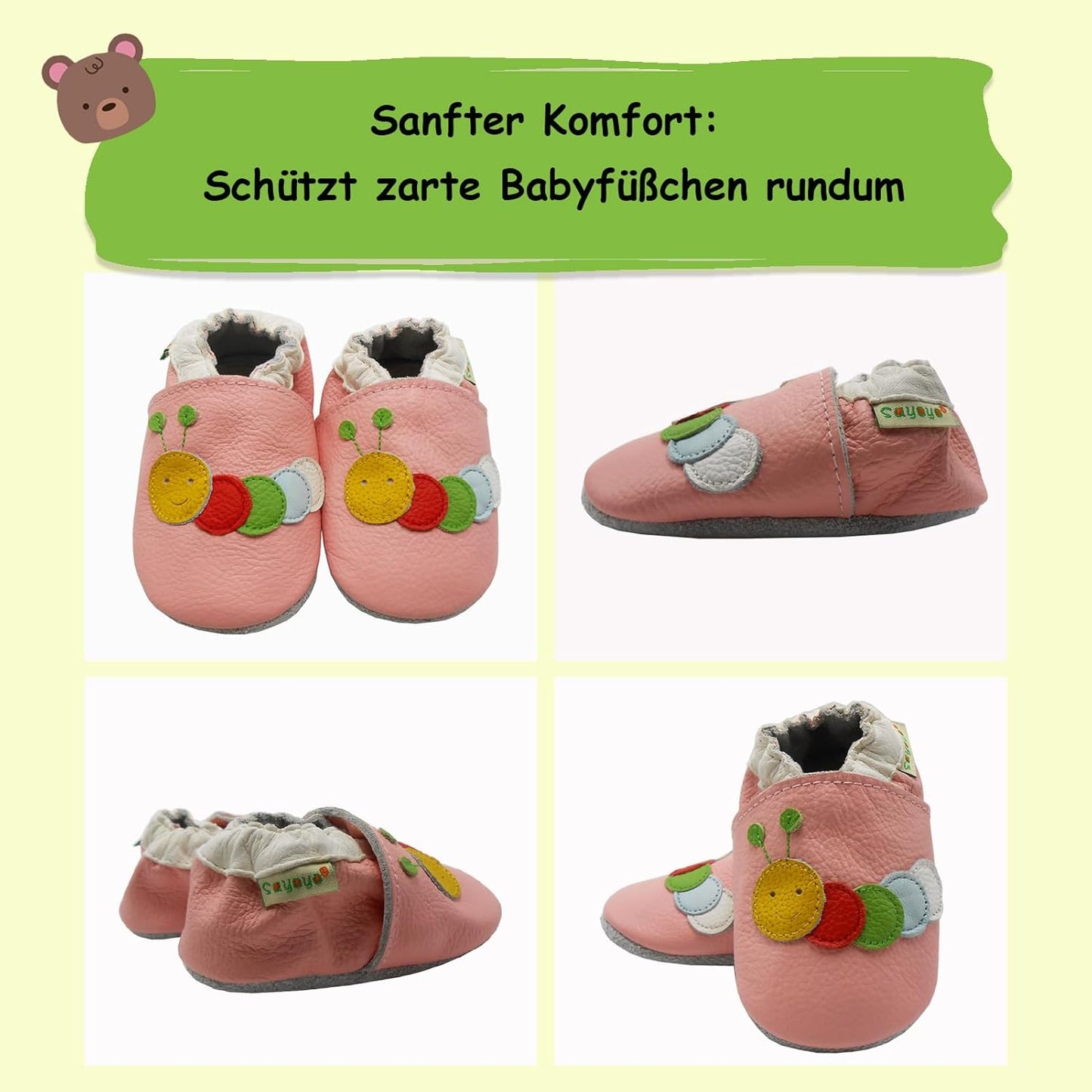 SAYOYO Weicher Leder Lauflernschuhe Krabbelschuhe Babyhausschuhe Kleinkind Lederschuhe Jungen und Mädchen, 21/22 (12-18) L Monate, Grau