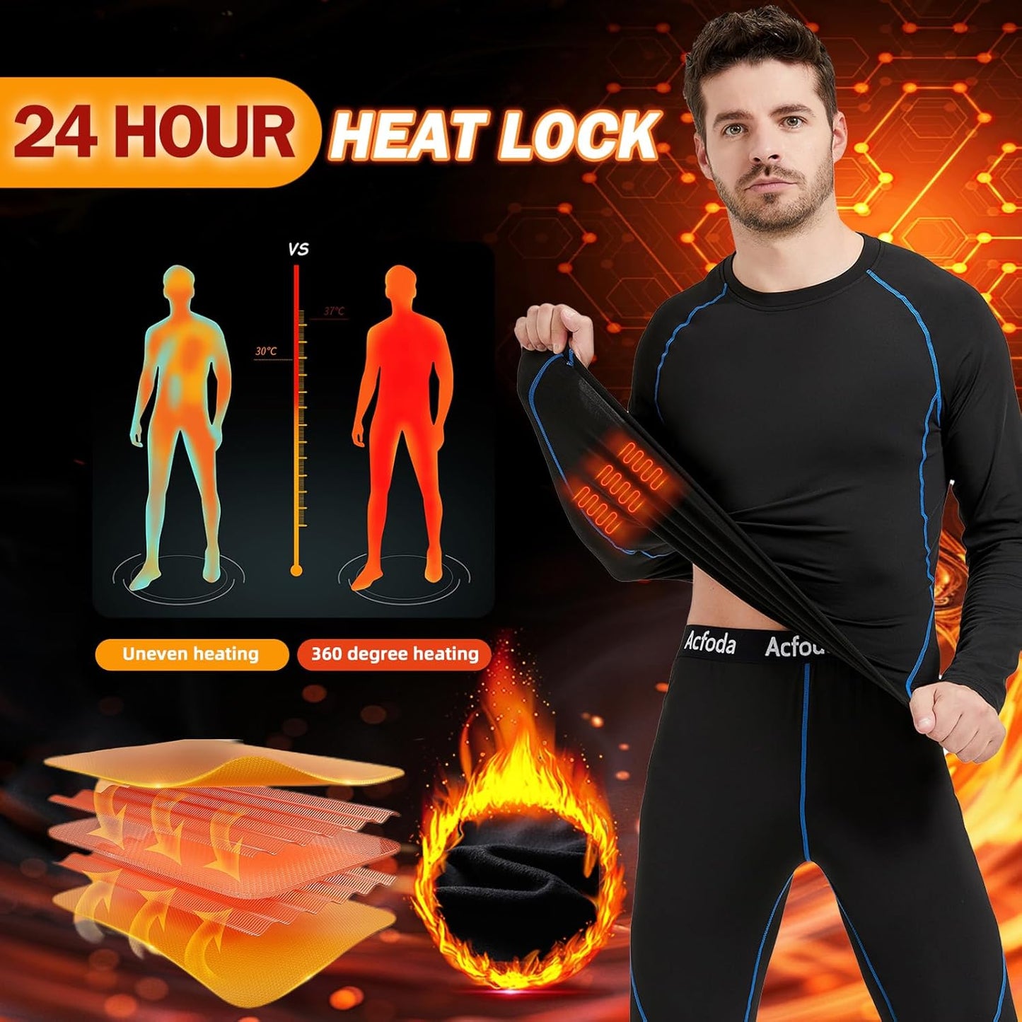 Ropa Interior Térmica Hombre Invierno Conjuntos Térmicos Esquí Funcional Interior Ropa S-2XL