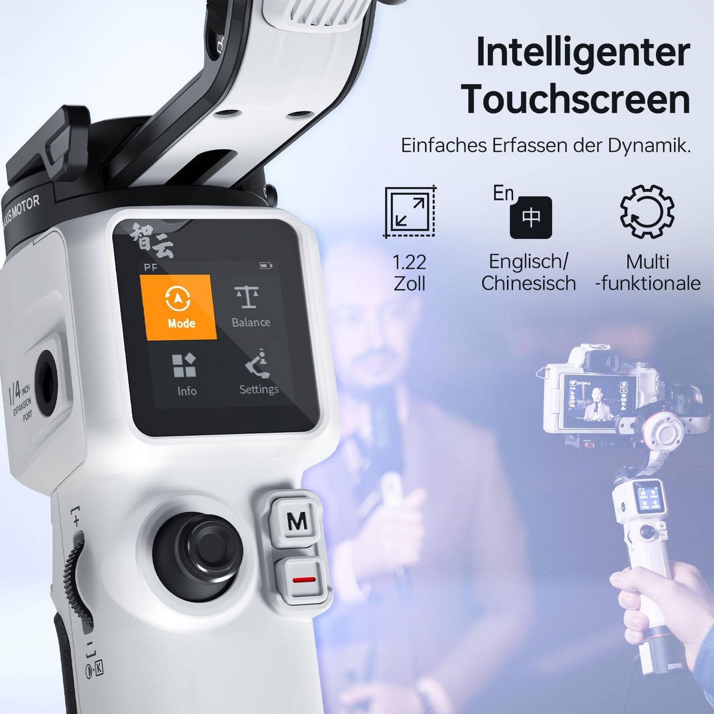 ZHIYUN Crane M3S [Official] Gimbal Stabiliser for Camera, 1000Lux Video Light/Bluetooth/1.22 Inch Screen, Lightweight 3-Axis Stabiliser for DSLR and Mirrorless Smartphone/Action Cam, 705 g