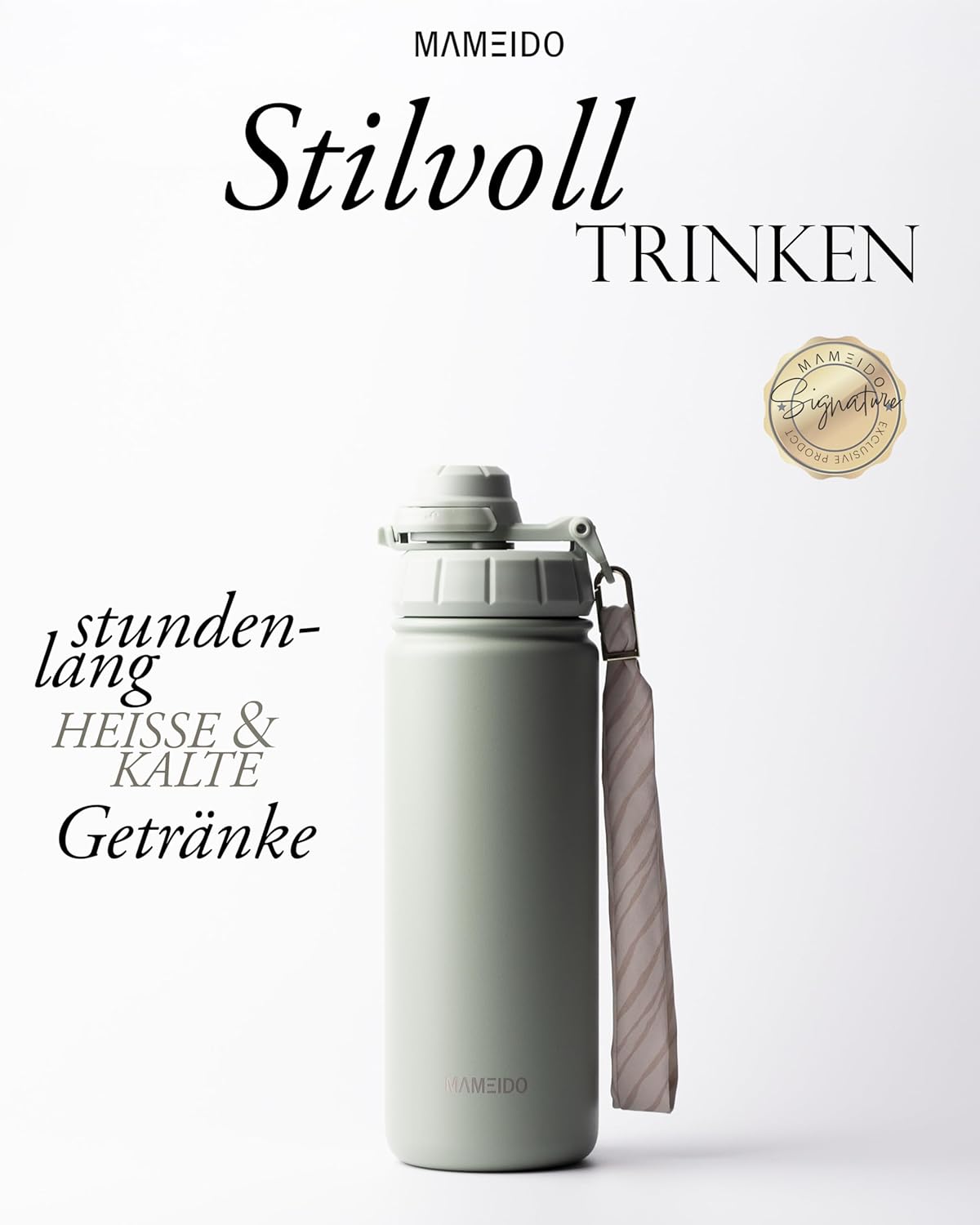 Thermosflasche mit Strohhalm 700ml, auslaufsichere Trinkflasche Edelstahl isoliert, Wasserflasche mit Trageschlaufe, Isolierflasche BPA-frei (Taupe Grey, 0,7l)