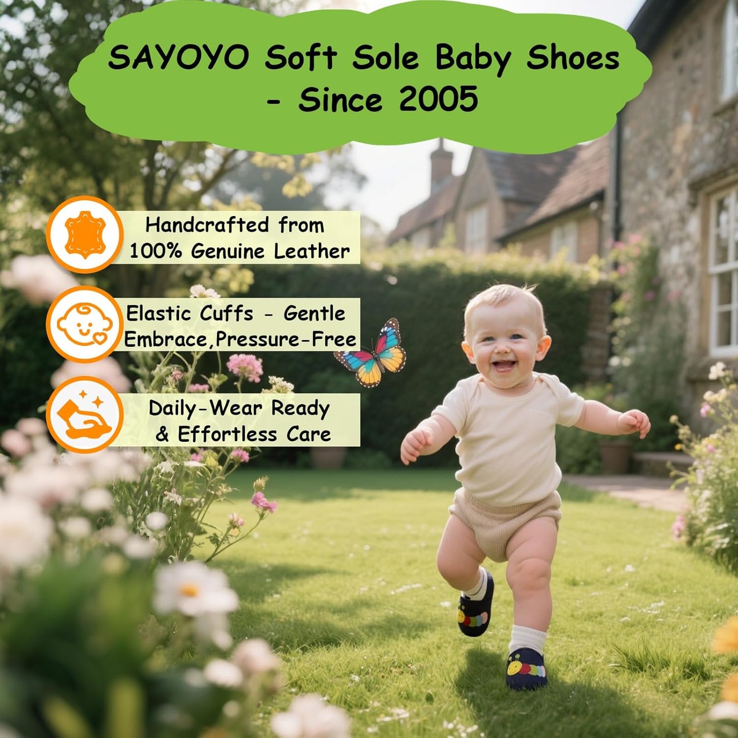 SAYOYO Weicher Leder Lauflernschuhe Krabbelschuhe Babyhausschuhe Kleinkind Lederschuhe Jungen und Mädchen, 21/22 (12-18) L Monate, Grau