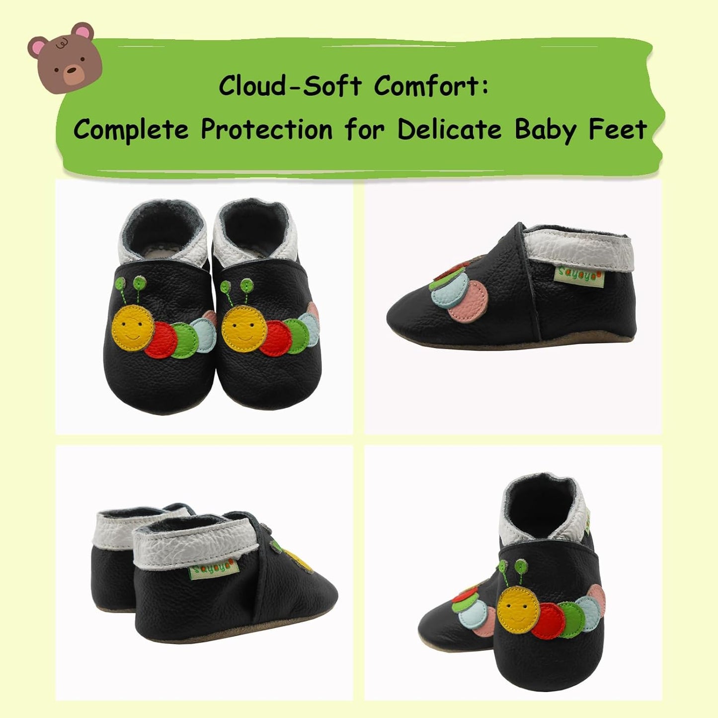 SAYOYO Weicher Leder Lauflernschuhe Krabbelschuhe Babyhausschuhe Kleinkind Lederschuhe Jungen und Mädchen, 21/22 (12-18) L Monate, Grau