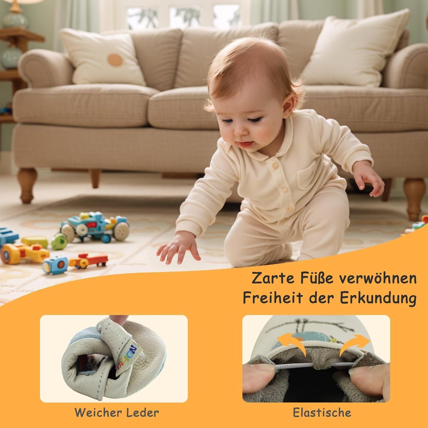 Yalion Baby Junge Mädchen Weicher Leder Lauflernschuhe Krabbelschuhe Babyhausschuhe mit Wildledersohlen Multi-Stil