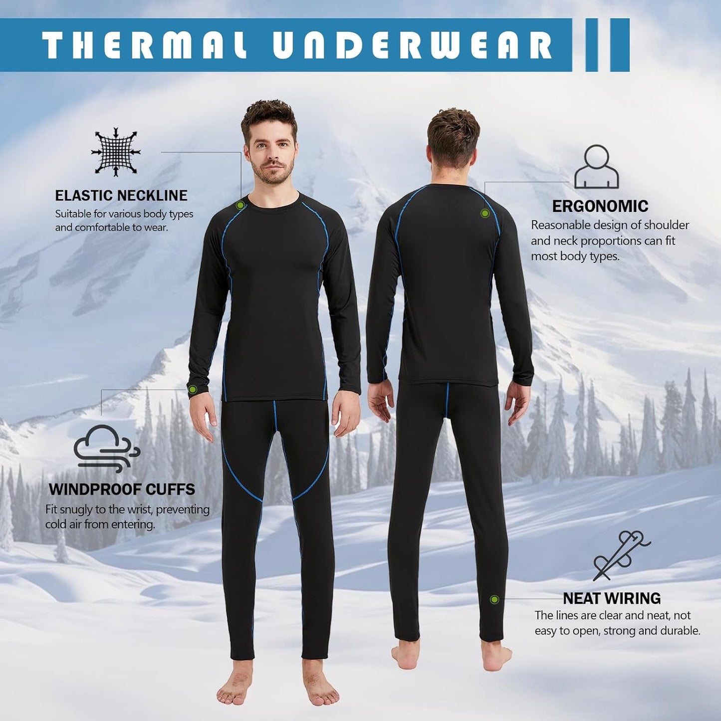 Ropa Interior Térmica Hombre Invierno Conjuntos Térmicos Esquí Funcional Interior Ropa S-2XL