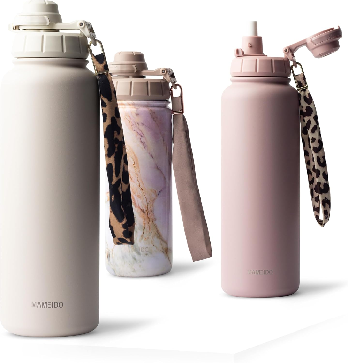 Thermosflasche mit Strohhalm 700ml, auslaufsichere Trinkflasche Edelstahl isoliert, Wasserflasche mit Trageschlaufe, Isolierflasche BPA-frei (Taupe Grey, 0,7l)