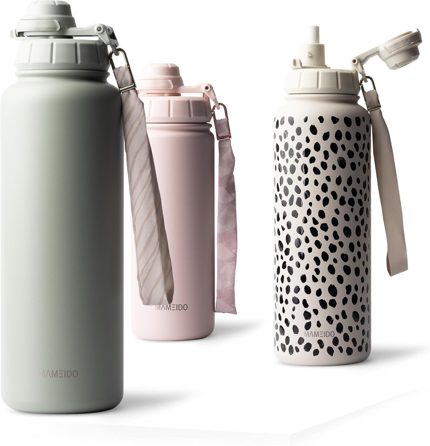 Thermosflasche mit Strohhalm 700ml, auslaufsichere Trinkflasche Edelstahl isoliert, Wasserflasche mit Trageschlaufe, Isolierflasche BPA-frei (Taupe Grey, 0,7l)