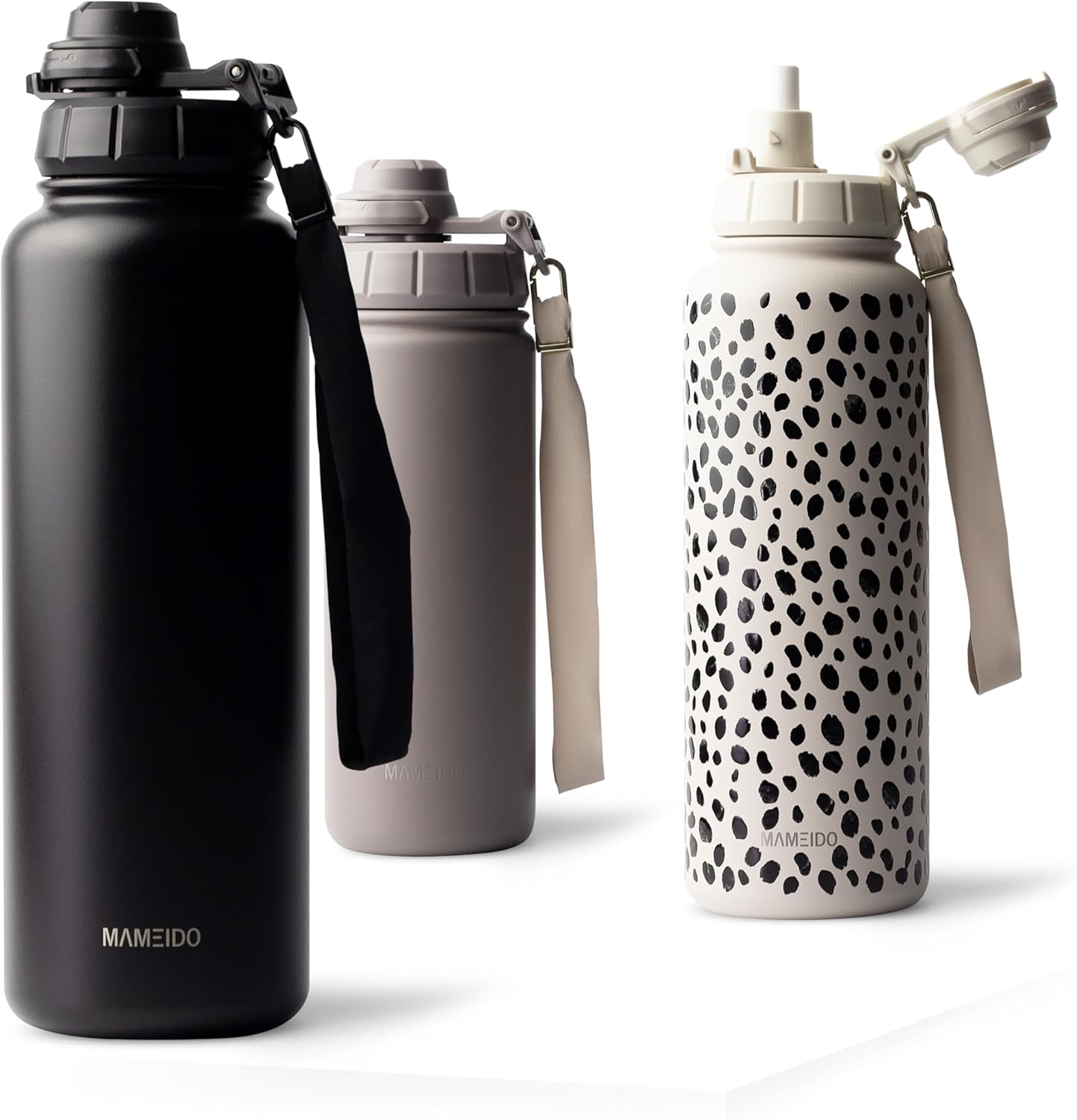 Thermosflasche mit Strohhalm 700ml, auslaufsichere Trinkflasche Edelstahl isoliert, Wasserflasche mit Trageschlaufe, Isolierflasche BPA-frei (Taupe Grey, 0,7l)