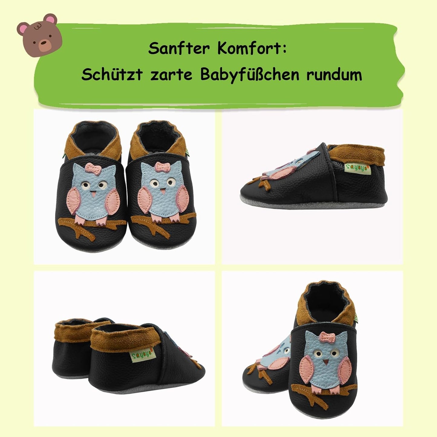SAYOYO Weicher Leder Lauflernschuhe Krabbelschuhe Babyhausschuhe Kleinkind Lederschuhe Jungen und Mädchen, 21/22 (12-18) L Monate, Grau