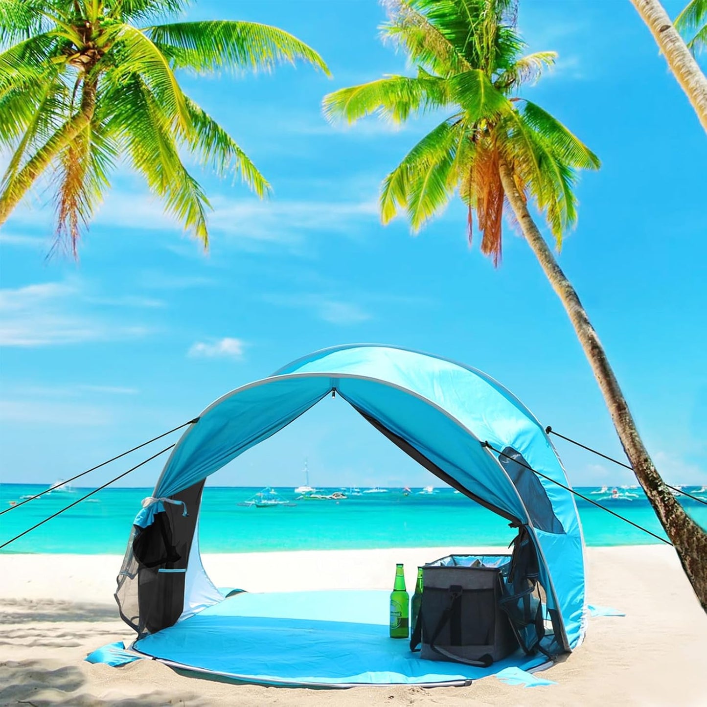 WolfWise Strandmuschel Pop-Up Zelt mit UV-Schutz 50+, 3-4 Personen Strandzelt