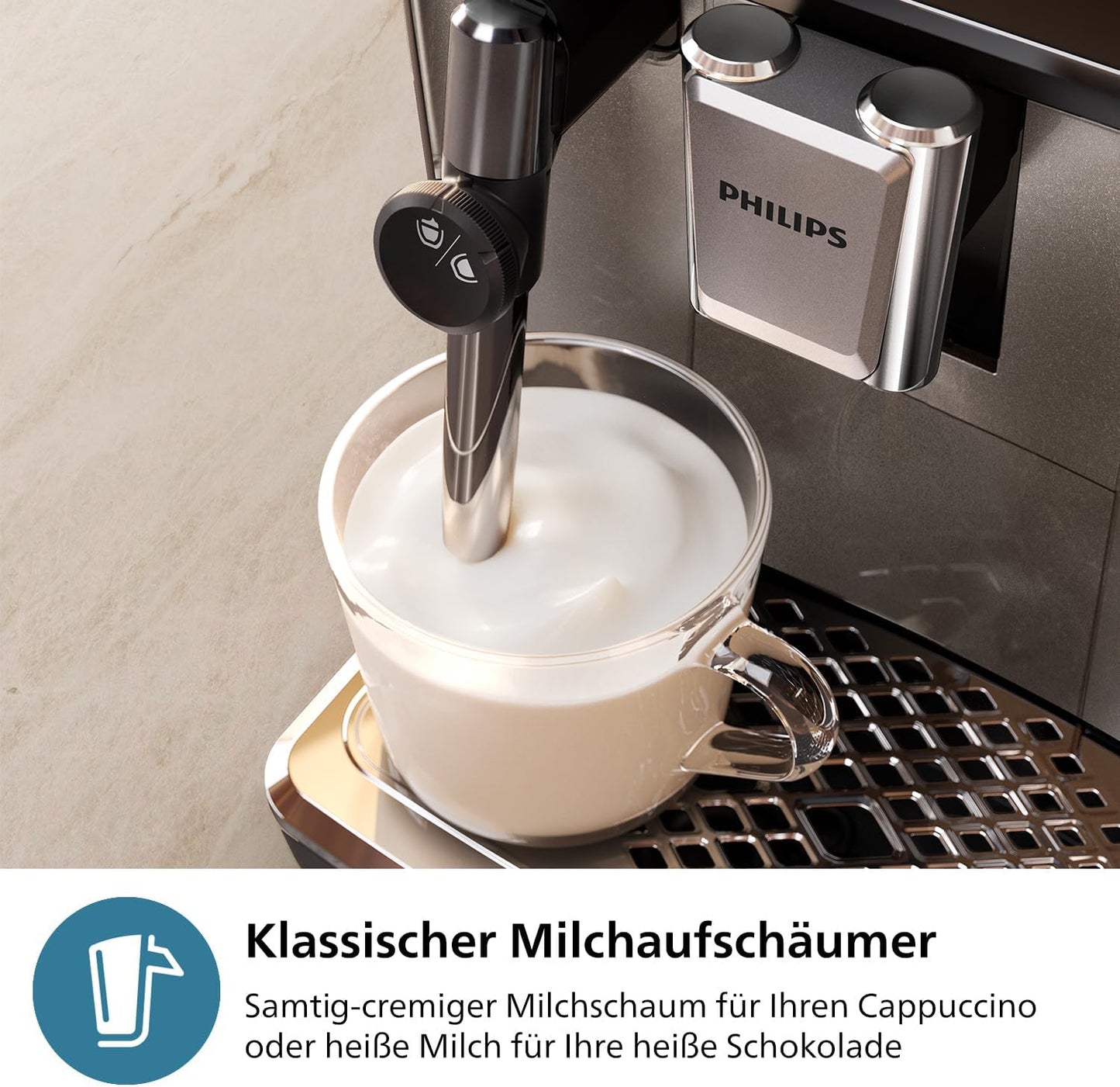 Philips Serie 2200 Kaffeevollautomat – 2 Kaffeesorten, Klassischer Milchaufschäumer, Intuitives Touchdisplay, 100% Keramikmahlwerk, mattes Schwarz (EP2220/10)