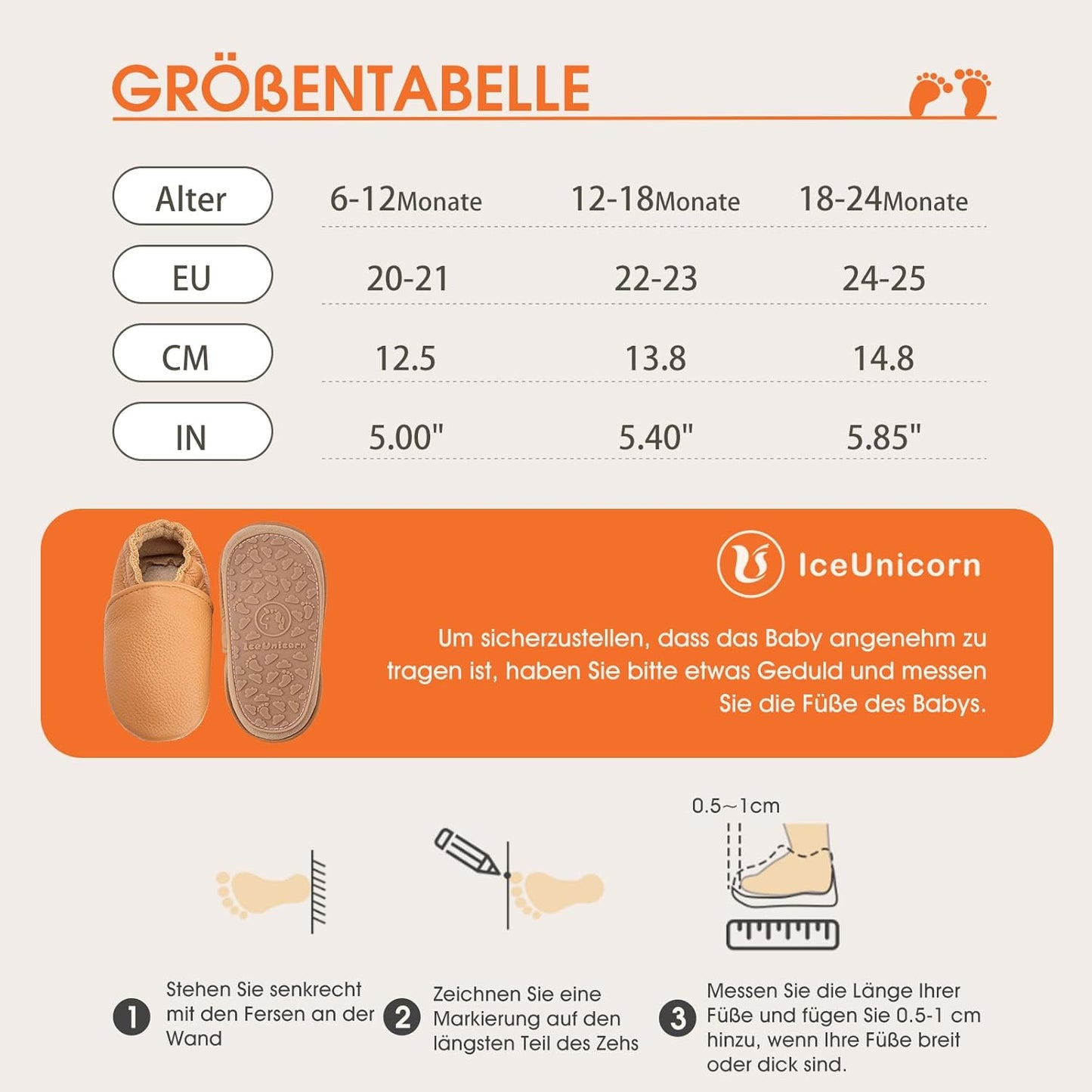 IceUnicorn Krabbelschuhe Baby Lauflernschuhe Weicher Leder Jungen Mädchen Lederschuhe Babys Rutschfeste Krabbelschuhe mit Gummisohle Babyschuhe
